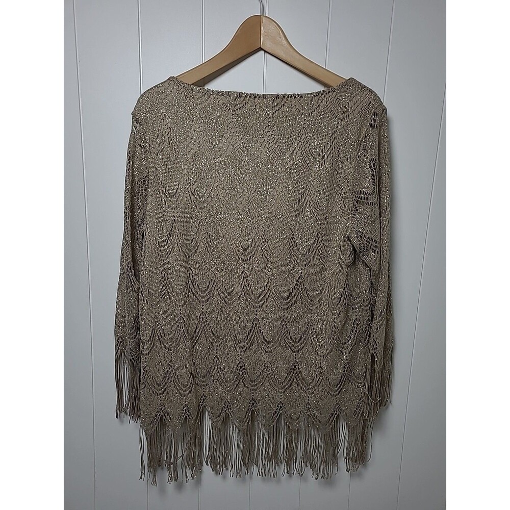 Chico's Fringe Top Womens Size 2 Gold Metallic Large Stretch Hippie Formal - Picture 2 of 8